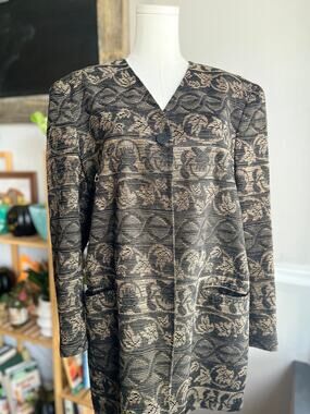 Vintage 90s Corduroy Tapestry Jacket Leaves Fall Autumn Black Tan Size XL